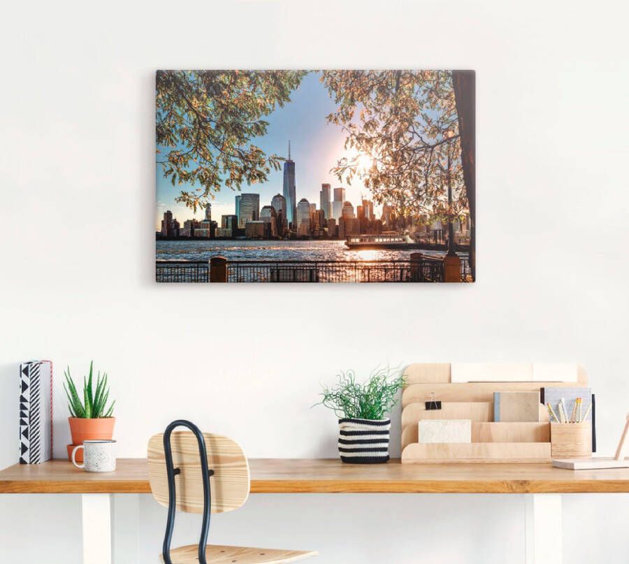 Artland Artprint Zonsopkomst boven New York als artprint van aluminium artprint voor buiten artprint op linnen poster muursticker