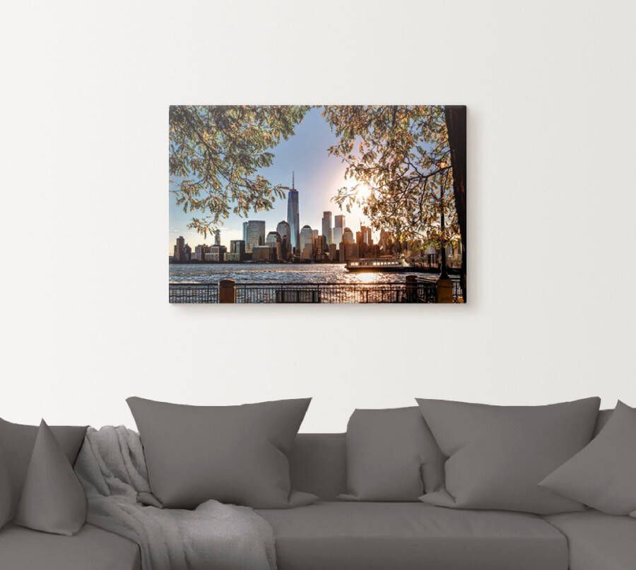 Artland Artprint Zonsopkomst boven New York als artprint van aluminium artprint voor buiten artprint op linnen poster muursticker