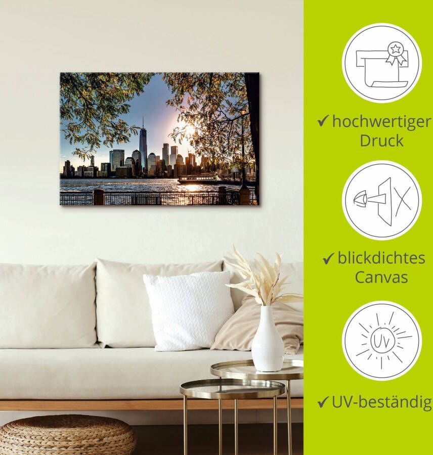 Artland Artprint Zonsopkomst boven New York als artprint van aluminium artprint voor buiten artprint op linnen poster muursticker