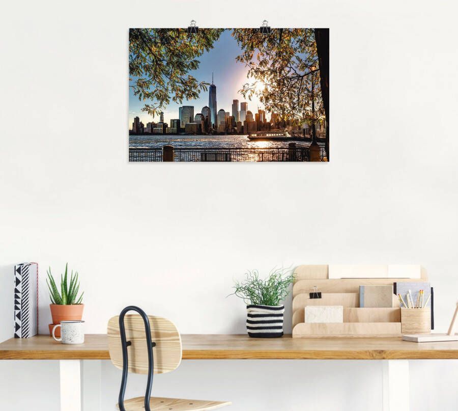 Artland Artprint Zonsopkomst boven New York als artprint van aluminium artprint voor buiten artprint op linnen poster muursticker