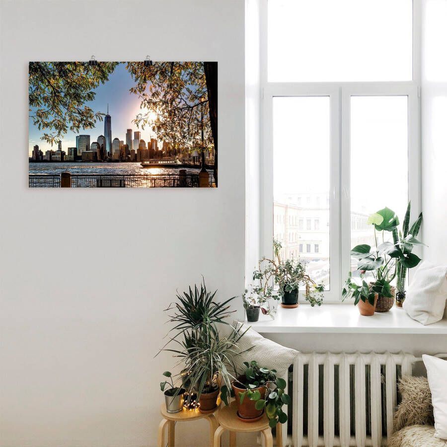 Artland Artprint Zonsopkomst boven New York als artprint van aluminium artprint voor buiten artprint op linnen poster muursticker