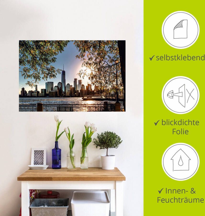 Artland Artprint Zonsopkomst boven New York als artprint van aluminium artprint voor buiten artprint op linnen poster muursticker