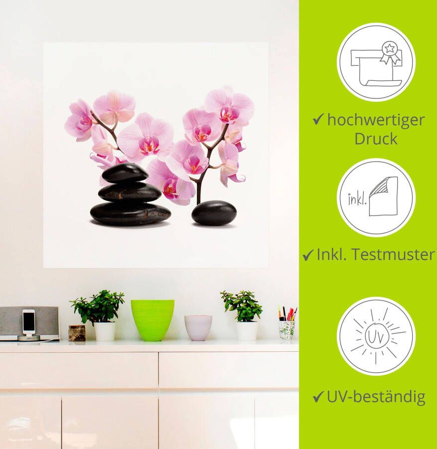 Artland Artprint Zwarte stenen en pink orchidee als artprint op linnen poster muursticker in verschillende maten