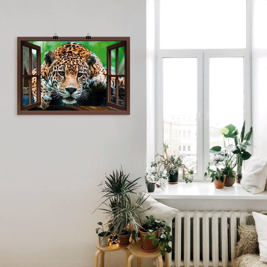 Artland Poster Blik uit het venster Zuid-Amerikaanse jaguar als artprint van aluminium artprint op linnen muursticker of poster in verschillende maten