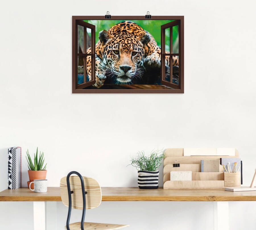 Artland Poster Blik uit het venster Zuid-Amerikaanse jaguar als artprint van aluminium artprint op linnen muursticker of poster in verschillende maten