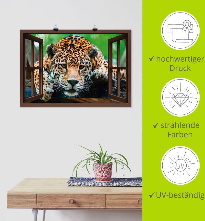 Artland Poster Blik uit het venster Zuid-Amerikaanse jaguar als artprint van aluminium artprint op linnen muursticker of poster in verschillende maten