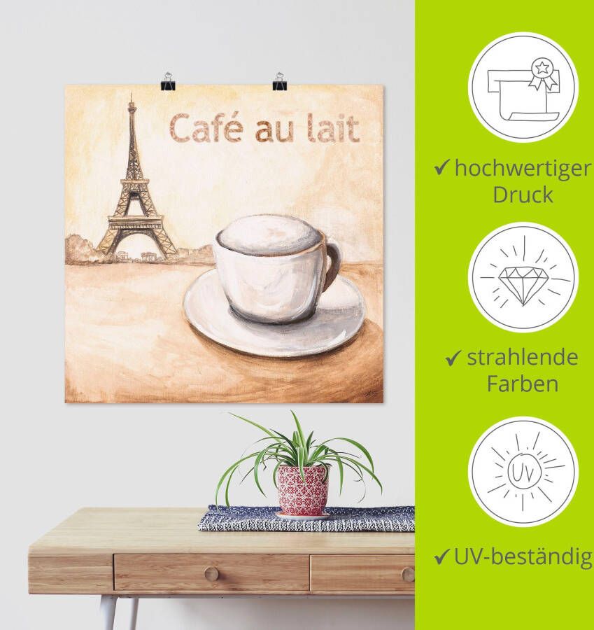 Artland Poster Café au lait in Parijs als artprint van aluminium artprint op linnen muursticker of poster in verschillende maten