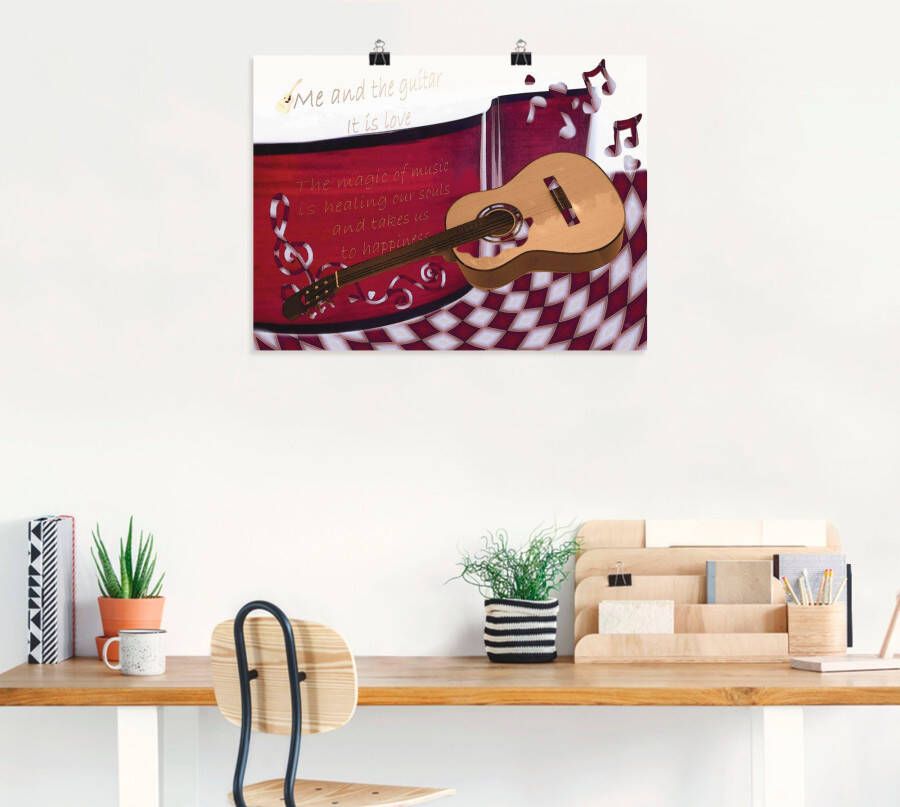 Artland Poster De gitaar en ik als artprint van aluminium artprint op linnen muursticker of poster in verschillende maten