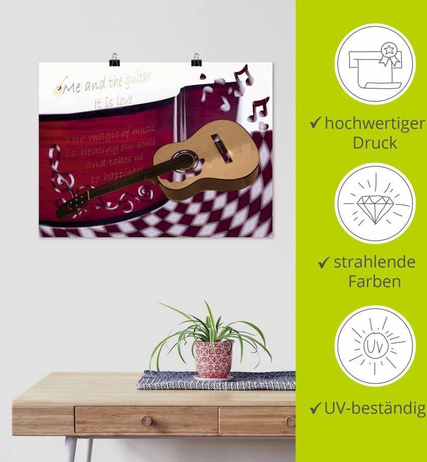 Artland Poster De gitaar en ik als artprint van aluminium artprint op linnen muursticker of poster in verschillende maten