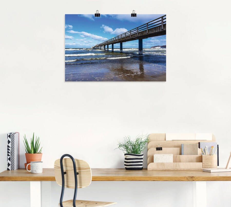 Artland Poster De pier in Zingst in de winter als artprint van aluminium artprint op linnen muursticker of poster in verschillende maten