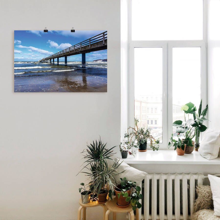 Artland Poster De pier in Zingst in de winter als artprint van aluminium artprint op linnen muursticker of poster in verschillende maten