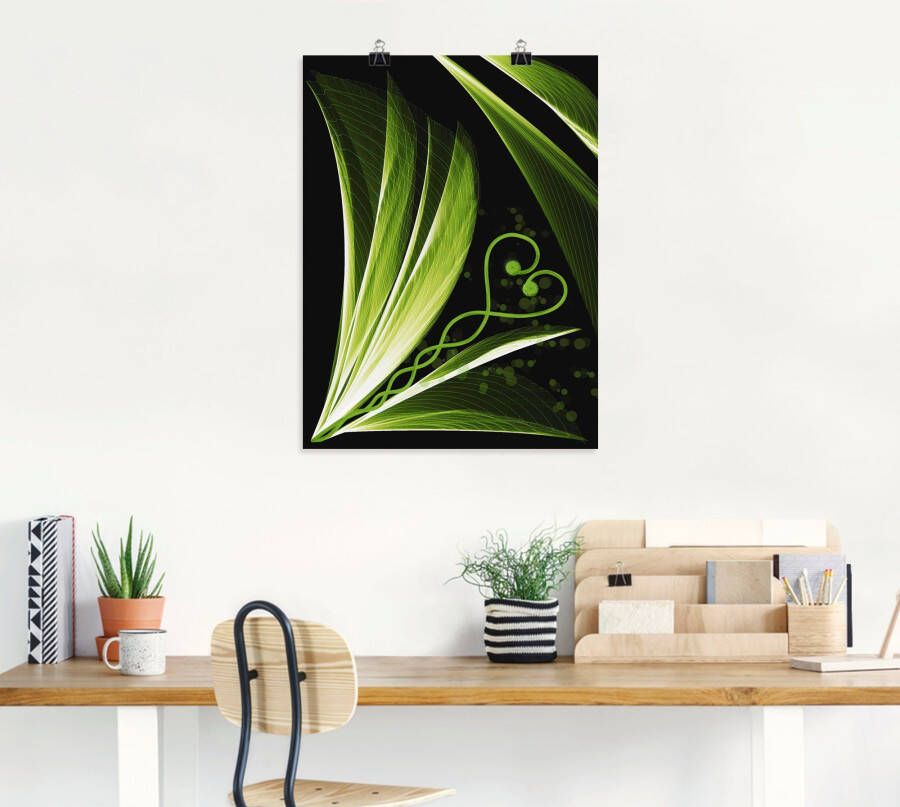 Artland Poster Groen hartvormig blad decoratief als artprint van aluminium artprint op linnen muursticker of poster in verschillende maten