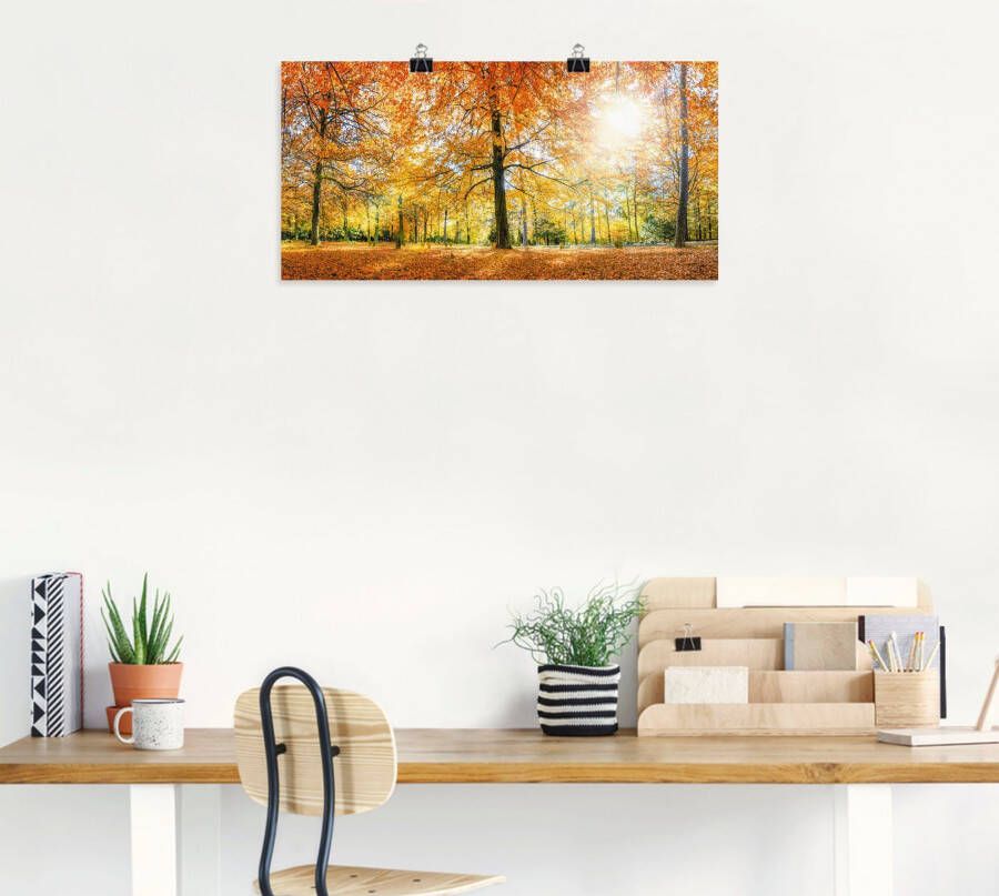 Artland Poster Herfstbos panorama als artprint van aluminium artprint op linnen muursticker of poster in verschillende maten