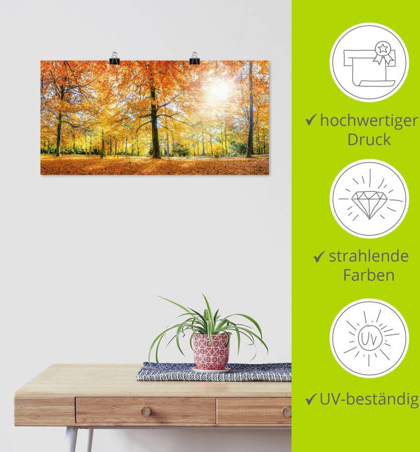 Artland Poster Herfstbos panorama als artprint van aluminium artprint op linnen muursticker of poster in verschillende maten