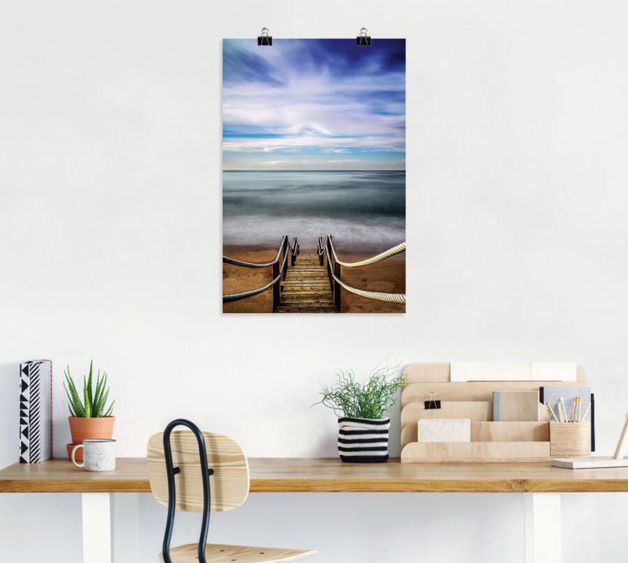 Artland Poster Houten pier aan zee als artprint van aluminium artprint op linnen muursticker of poster in verschillende maten