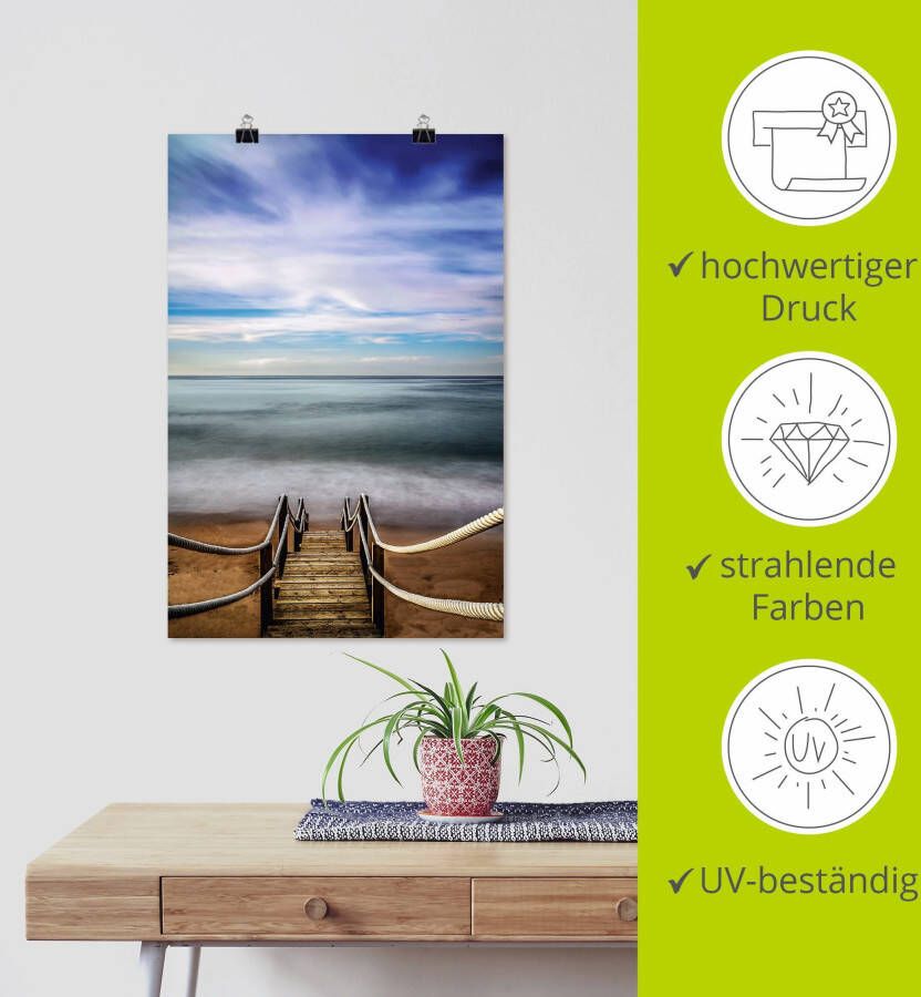 Artland Poster Houten pier aan zee als artprint van aluminium artprint op linnen muursticker of poster in verschillende maten