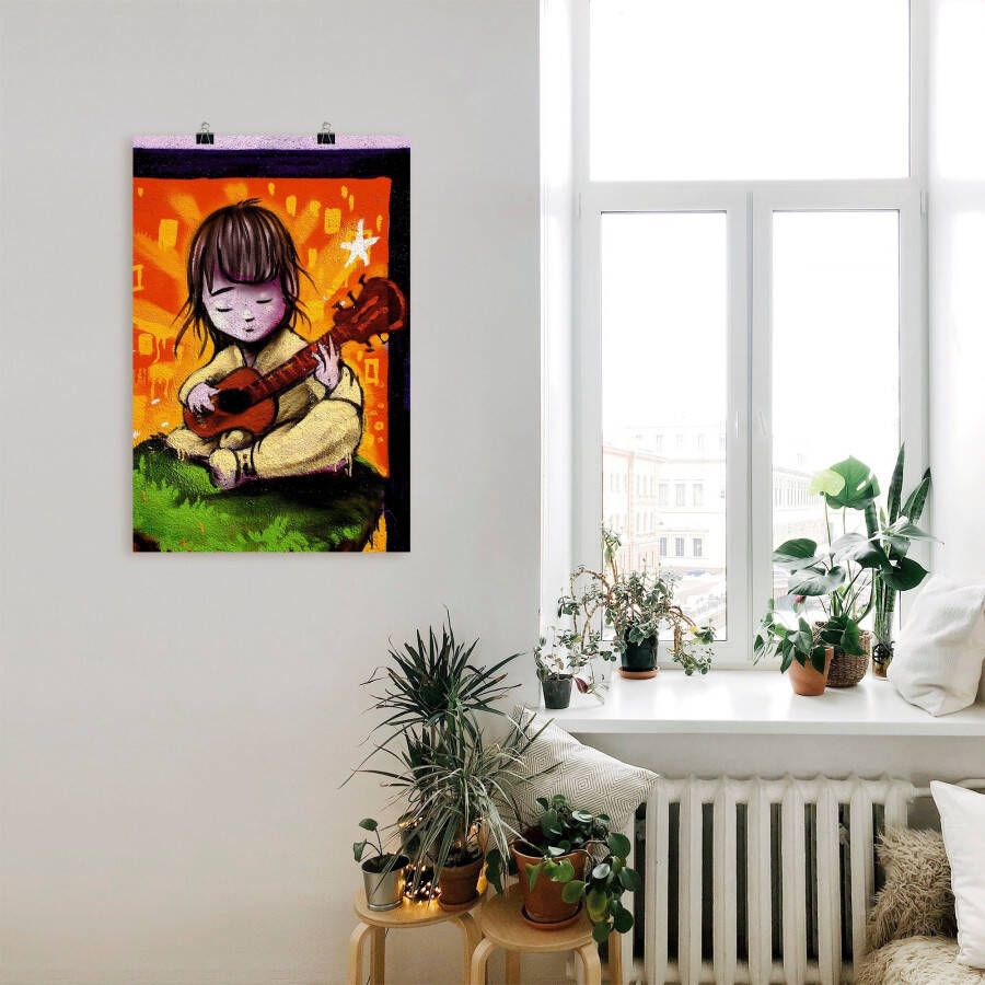 Artland Poster Jongen met gitaar graffiti als artprint van aluminium artprint op linnen muursticker of poster in verschillende maten