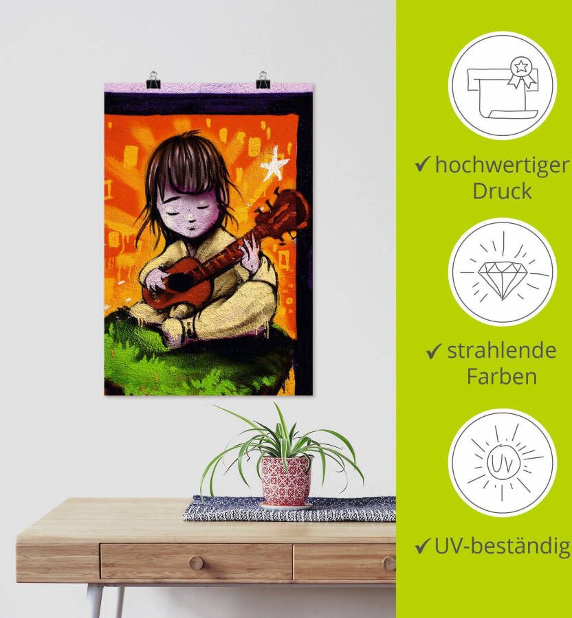 Artland Poster Jongen met gitaar graffiti als artprint van aluminium artprint op linnen muursticker of poster in verschillende maten