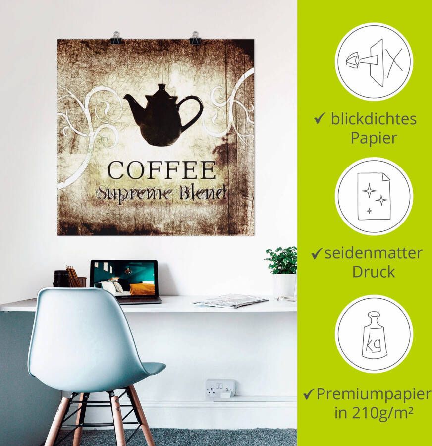 Artland Poster Koffie als artprint op linnen muursticker of poster in verschillende maten