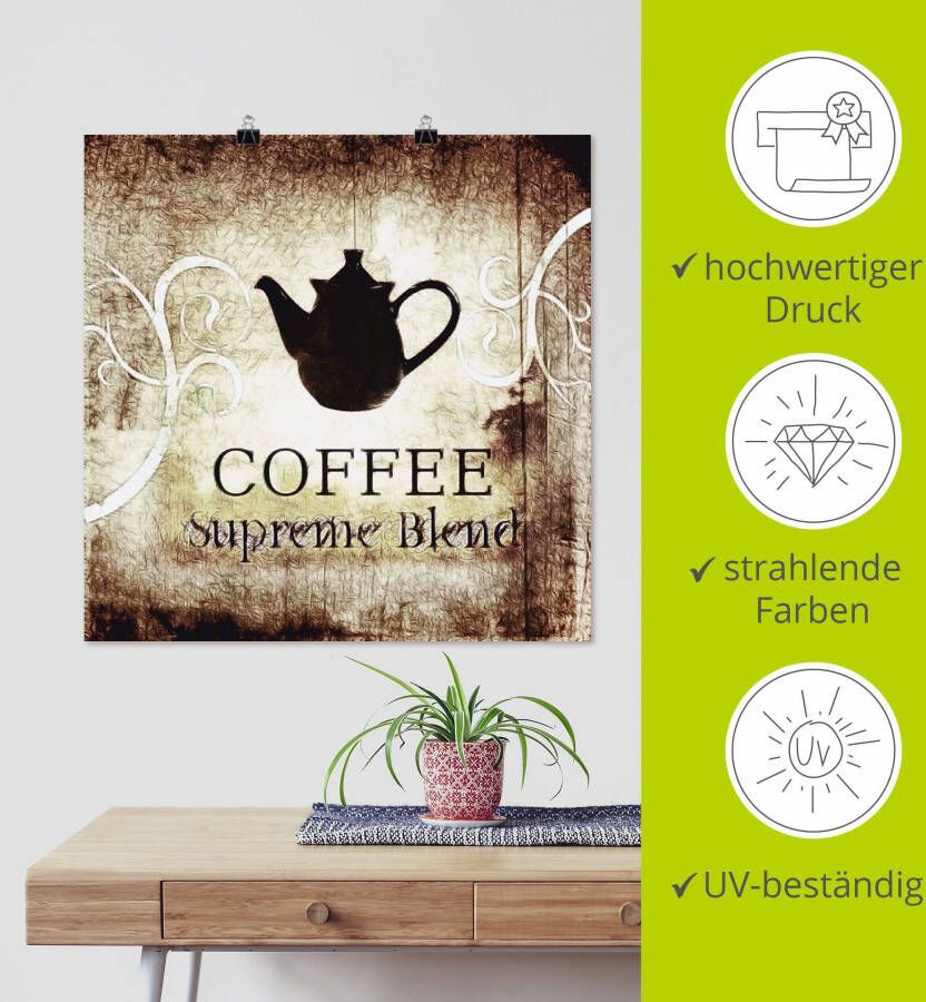 Artland Poster Koffie als artprint op linnen muursticker of poster in verschillende maten