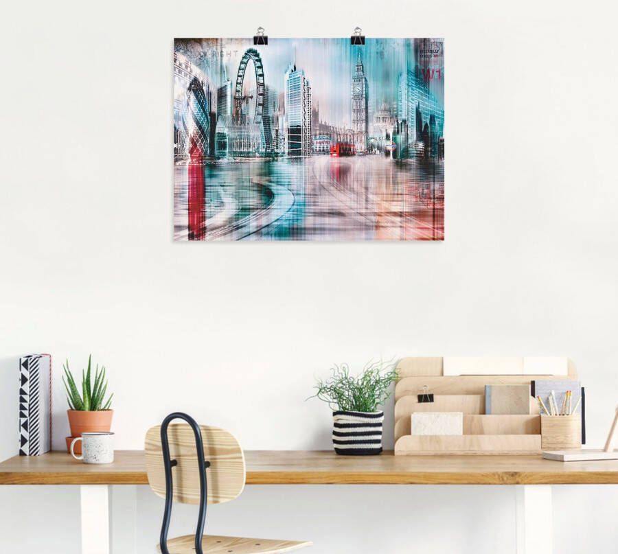 Artland Poster Londen Skyline abstracte collage 07 als artprint op linnen muursticker of poster in verschillende maten