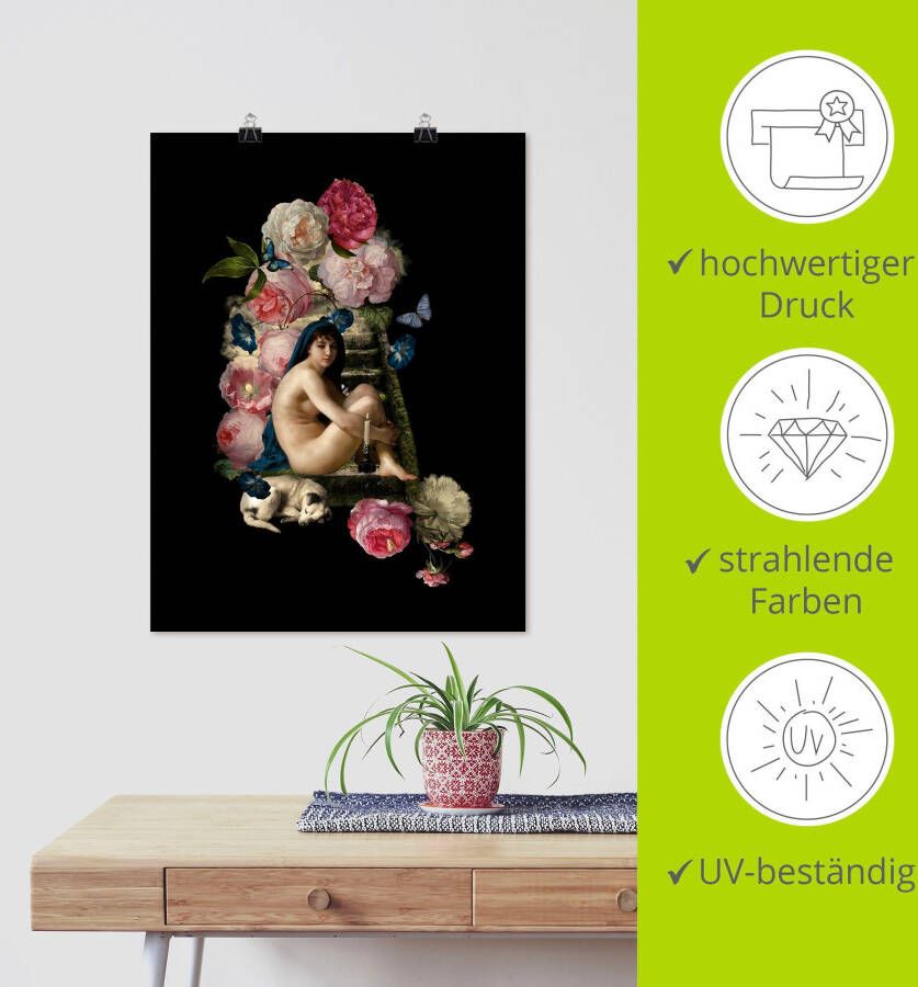 Artland Poster Naakte Venus met hond als artprint van aluminium artprint op linnen muursticker of poster in verschillende maten