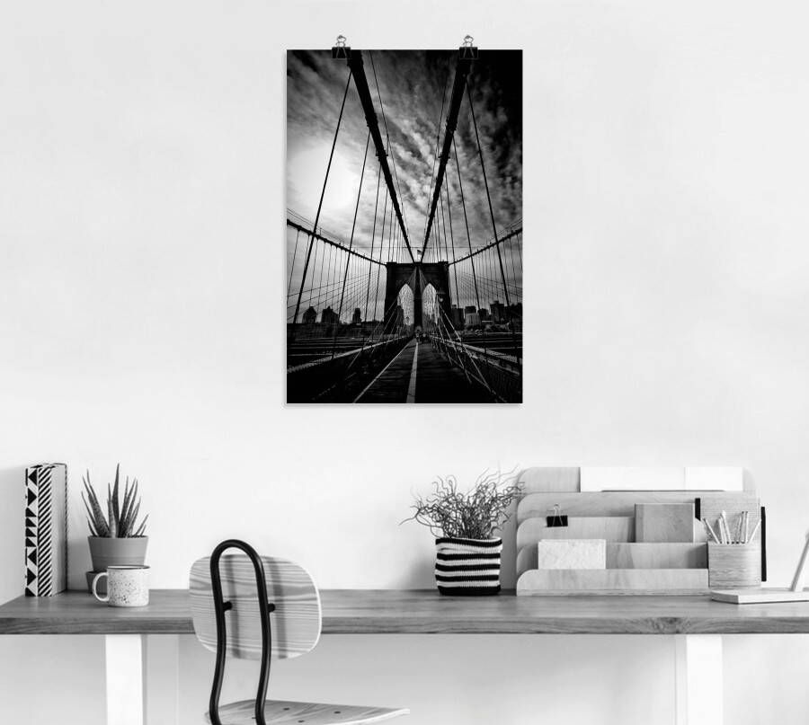 Artland Poster New York City Machtige Brooklyn Bridge als artprint van aluminium artprint op linnen muursticker of poster in verschillende maten