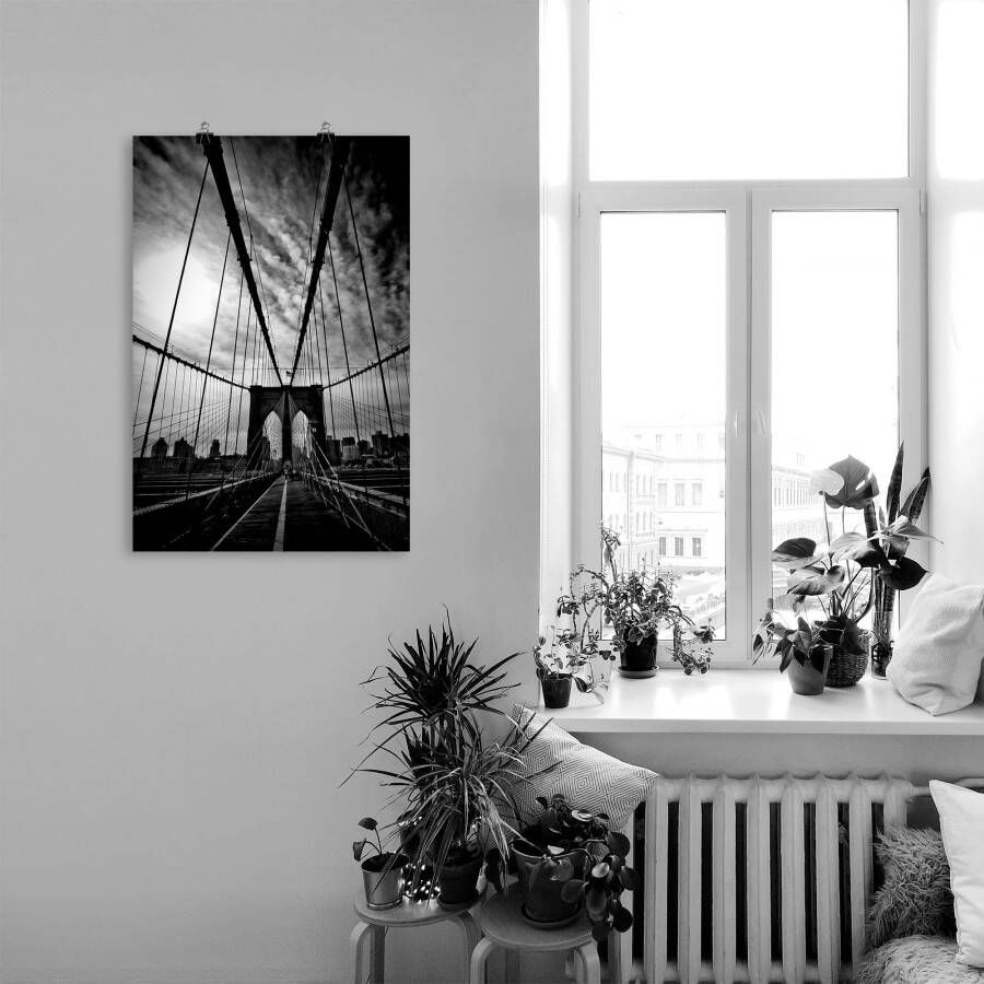 Artland Poster New York City Machtige Brooklyn Bridge als artprint van aluminium artprint op linnen muursticker of poster in verschillende maten