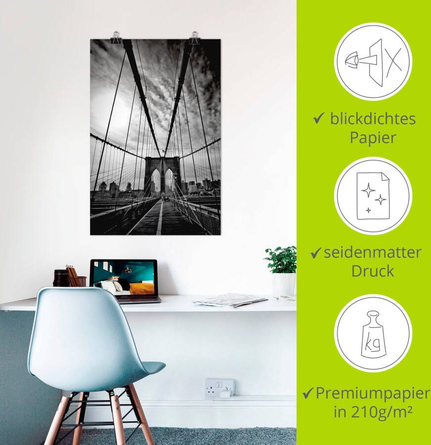 Artland Poster New York City Machtige Brooklyn Bridge als artprint van aluminium artprint op linnen muursticker of poster in verschillende maten