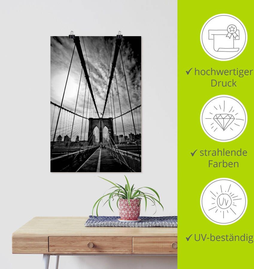 Artland Poster New York City Machtige Brooklyn Bridge als artprint van aluminium artprint op linnen muursticker of poster in verschillende maten