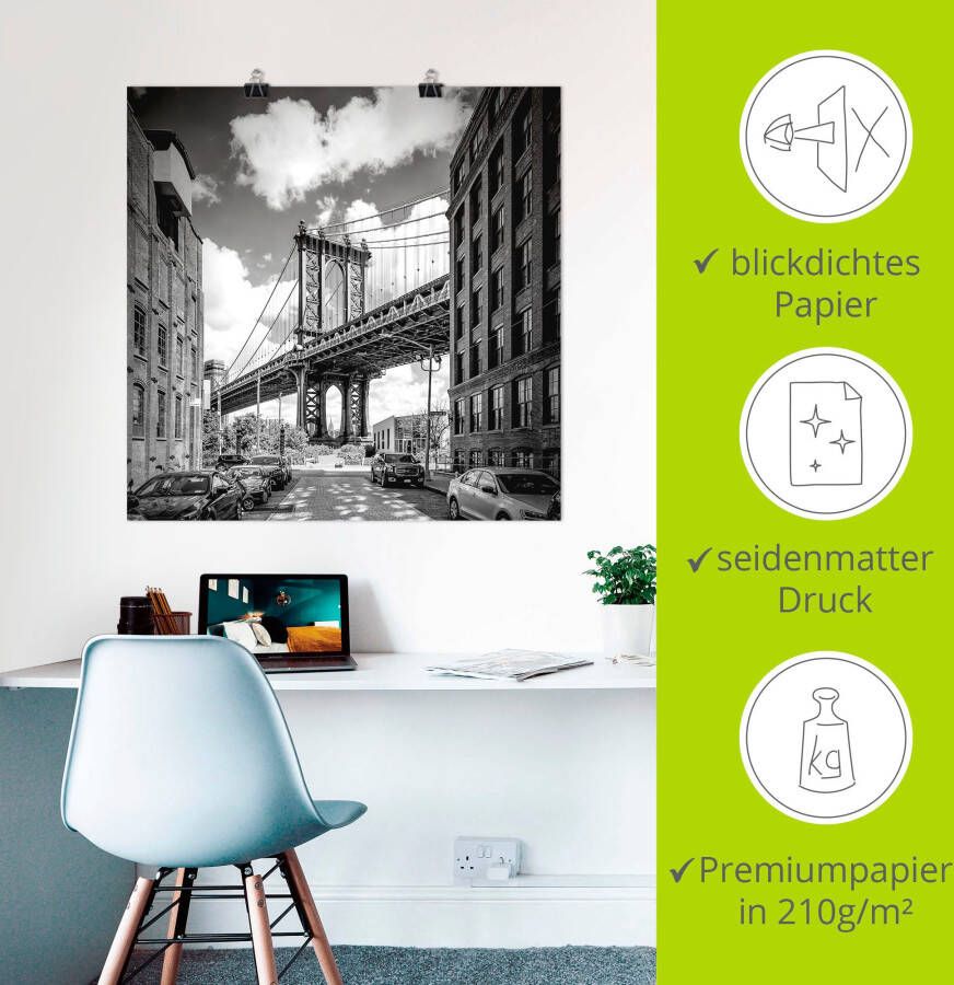 Artland Poster New York City Manhattan Bridge als artprint van aluminium artprint op linnen muursticker of poster in verschillende maten