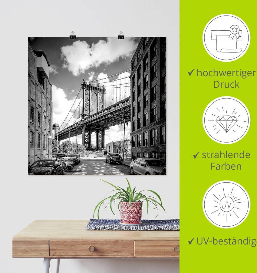 Artland Poster New York City Manhattan Bridge als artprint van aluminium artprint op linnen muursticker of poster in verschillende maten