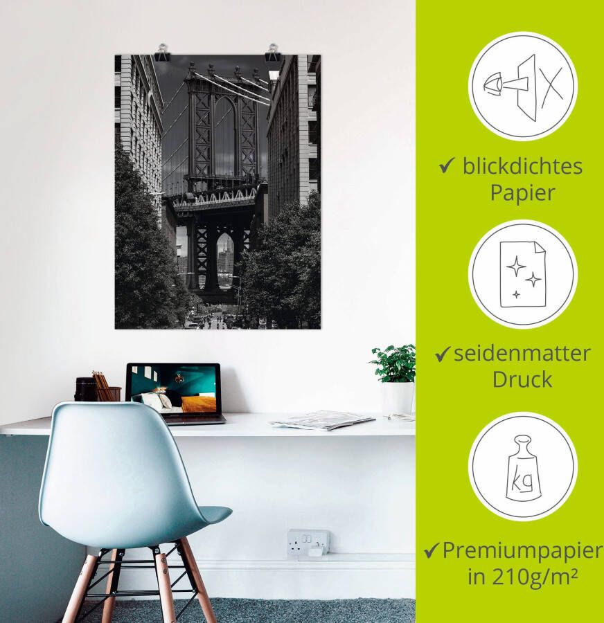 Artland Poster New York Manhattan Bridge als artprint van aluminium artprint op linnen muursticker of poster in verschillende maten