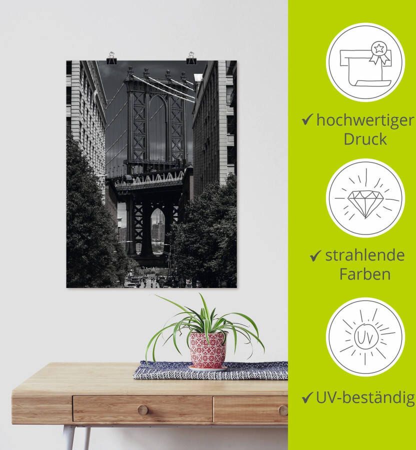 Artland Poster New York Manhattan Bridge als artprint van aluminium artprint op linnen muursticker of poster in verschillende maten