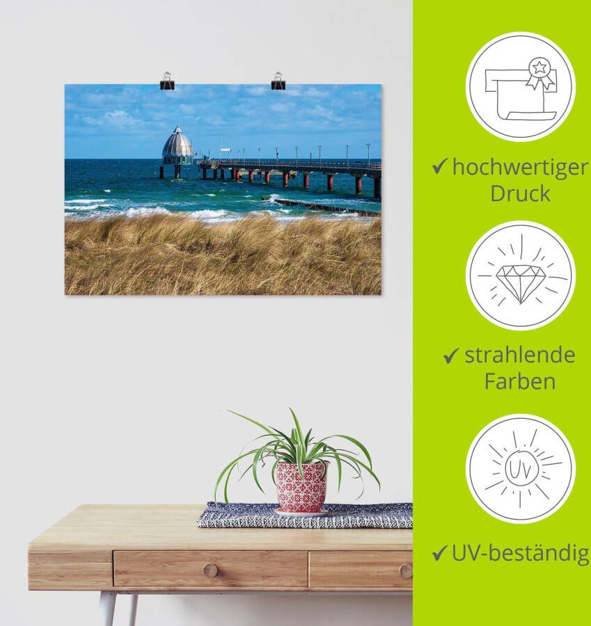 Artland Poster Pier aan de Oostzeekust in Zingst als artprint van aluminium artprint op linnen muursticker of poster in verschillende maten