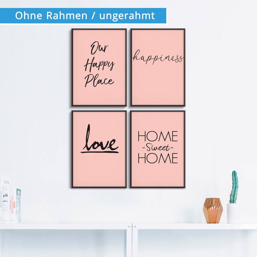 Artland Poster Plaats geluk liefde Home sweet Home (4 stuks)