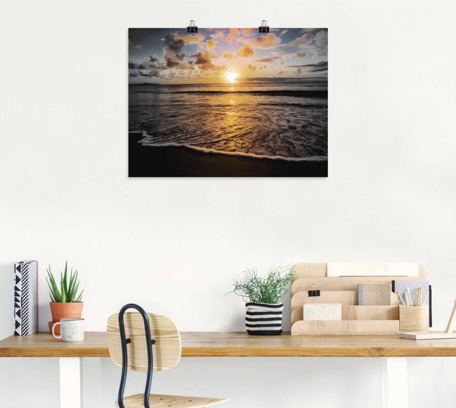 Artland Poster Tropische zonsondergang aan het strand als artprint op linnen muursticker of poster in verschillende maten