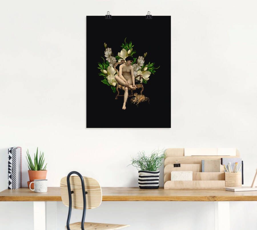 Artland Poster Venus met kat en magnolia's als artprint van aluminium artprint op linnen muursticker of poster in verschillende maten