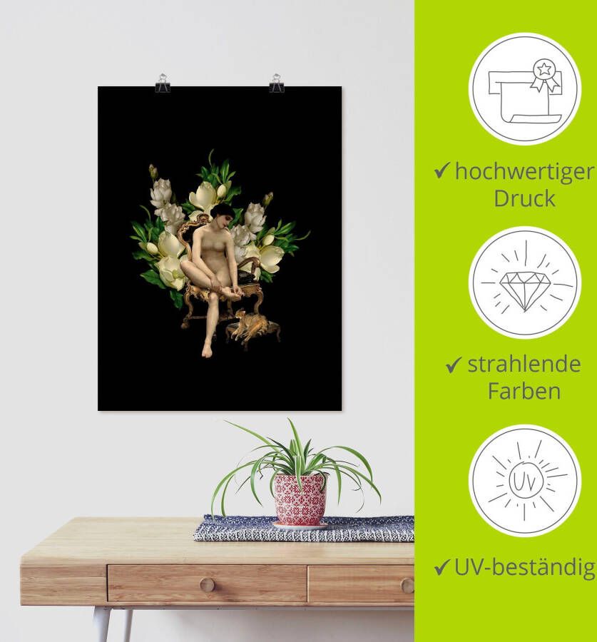 Artland Poster Venus met kat en magnolia's als artprint van aluminium artprint op linnen muursticker of poster in verschillende maten