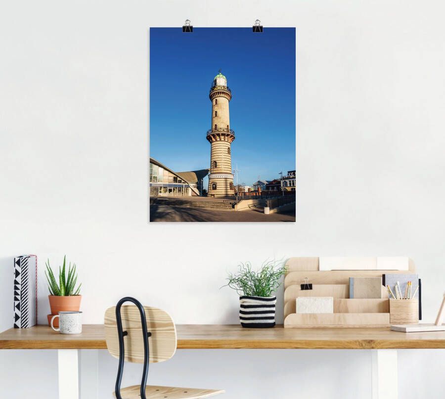 Artland Poster Vuurtoren met Teepott in Warnemünde als artprint van aluminium artprint op linnen muursticker of poster in verschillende maten