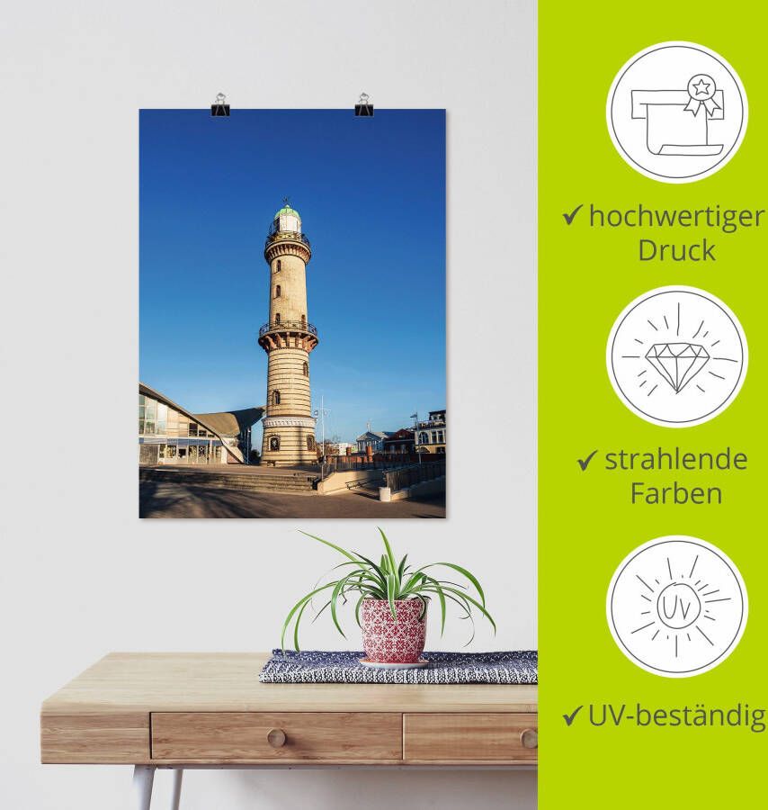 Artland Poster Vuurtoren met Teepott in Warnemünde als artprint van aluminium artprint op linnen muursticker of poster in verschillende maten