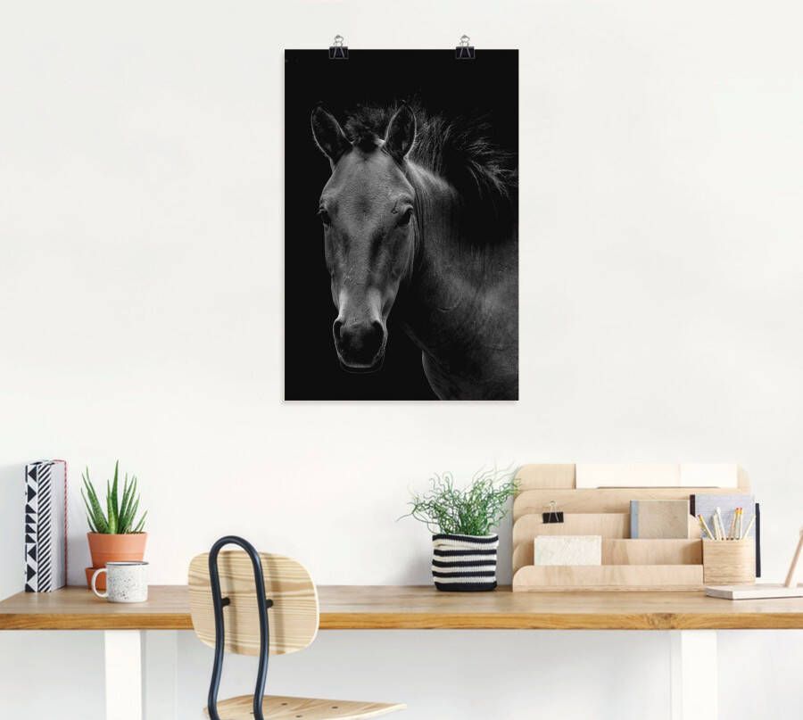 Artland Poster Weide met wilde bloemen blauwe hemel Wild paard als artprint van aluminium artprint op linnen muursticker of poster in verschillende maten