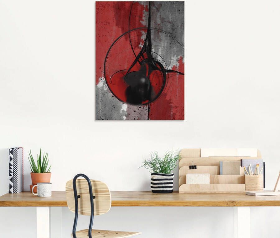 Artland Print op glas Abstract in rood en zwart