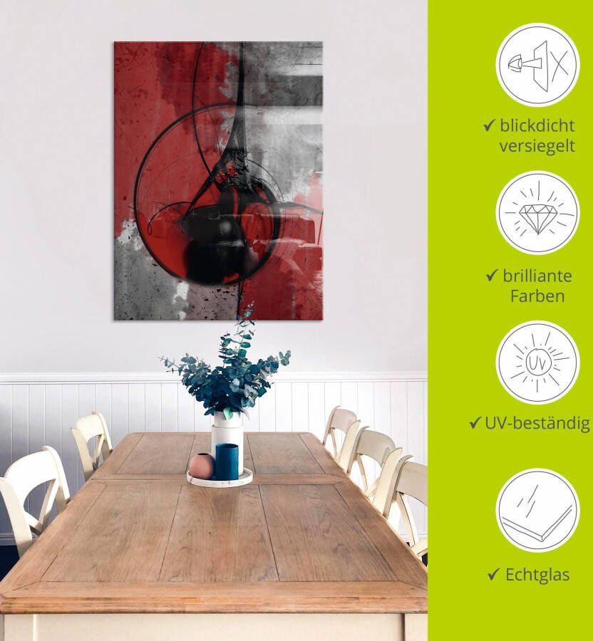 Artland Print op glas Abstract in rood en zwart