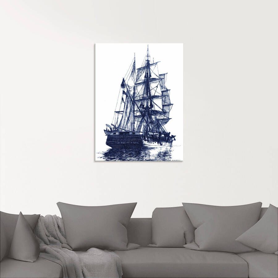 Artland Print op glas Antieke boot in blauw I