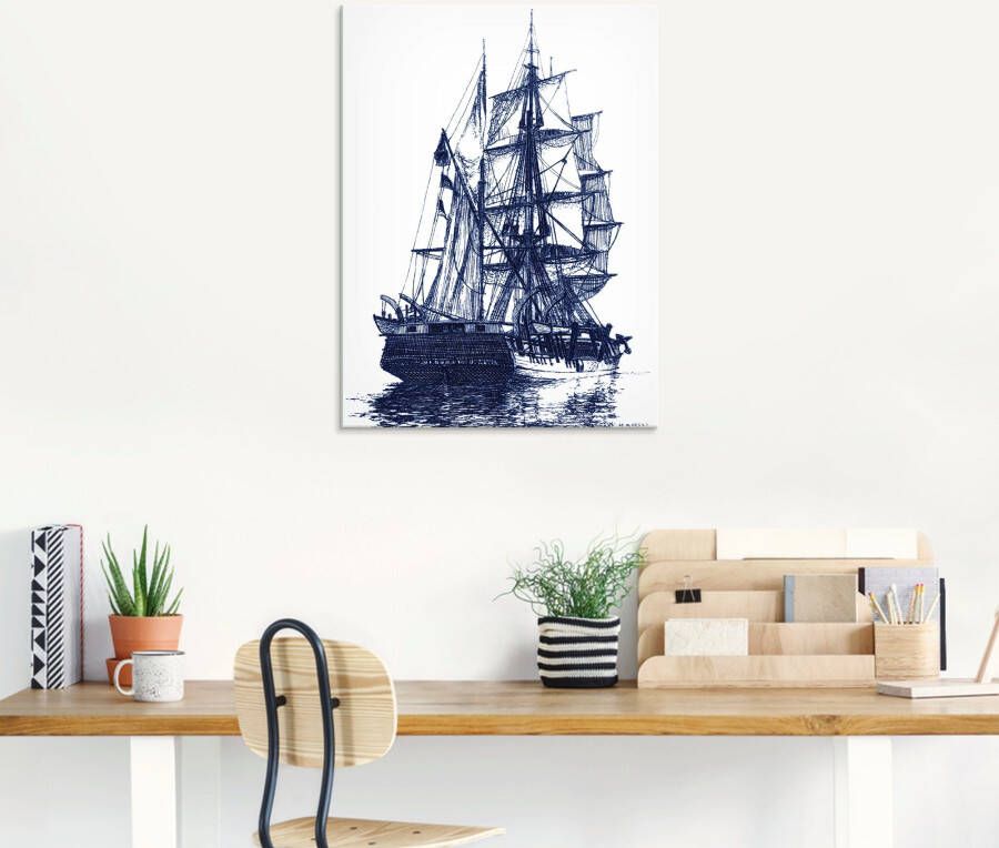 Artland Print op glas Antieke boot in blauw I