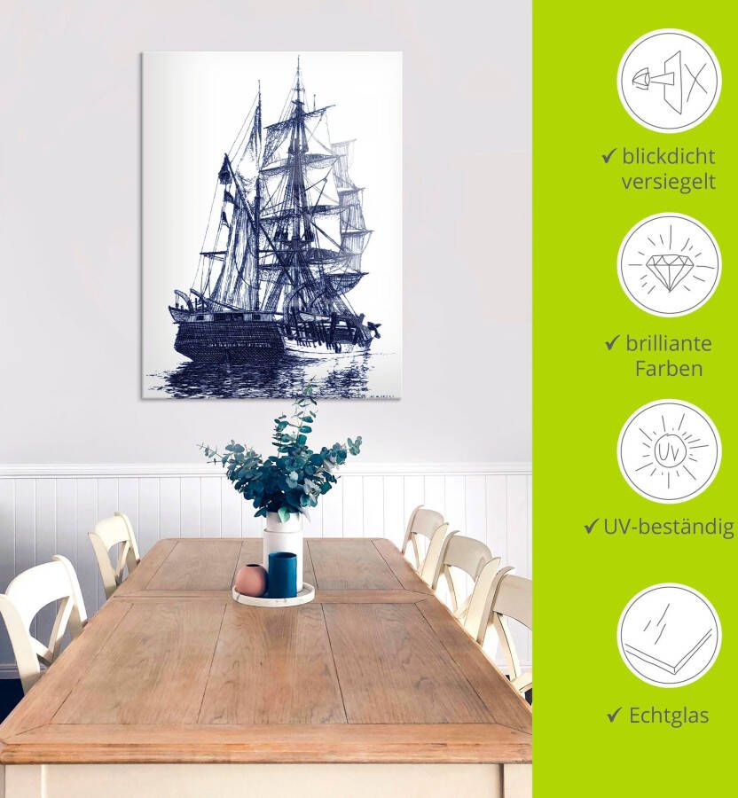 Artland Print op glas Antieke boot in blauw I