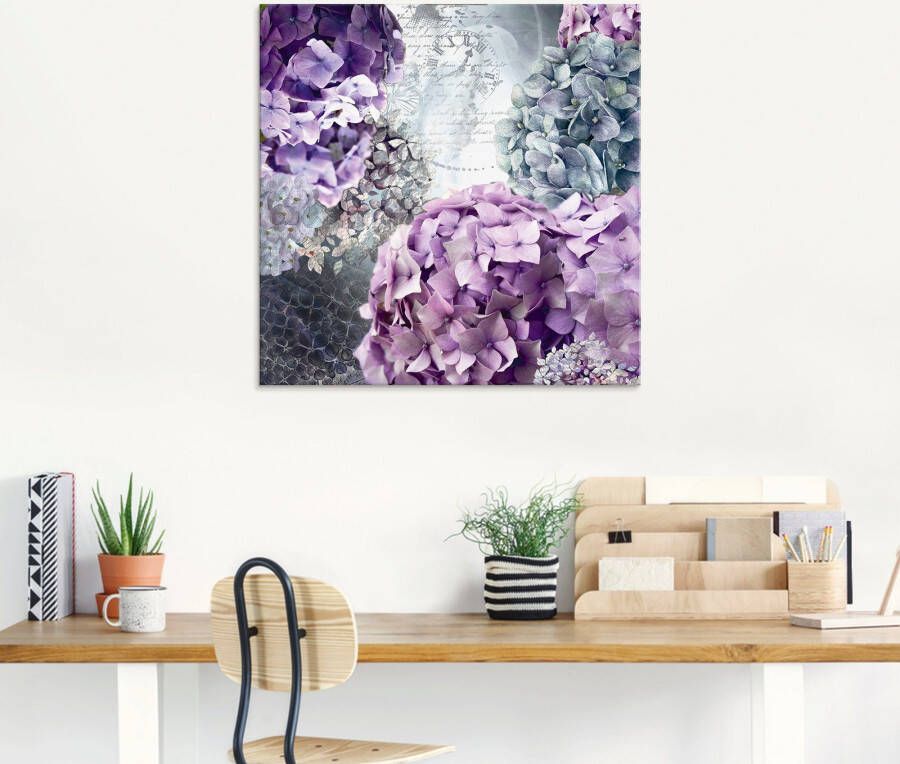 Artland Print op glas Blauw en grijs hortensia