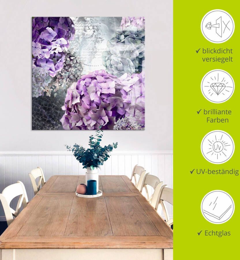 Artland Print op glas Blauw en grijs hortensia