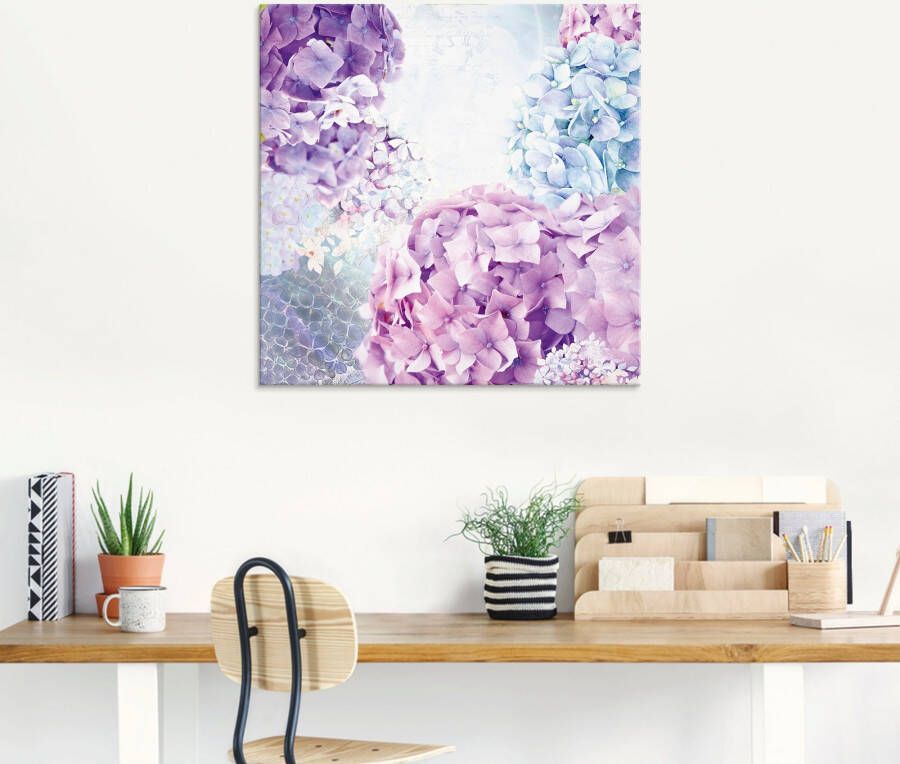 Artland Print op glas Blauw en pink hortensia